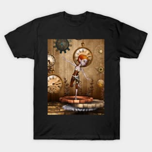 Cute little steampunk girl with clocks and gears T-Shirt